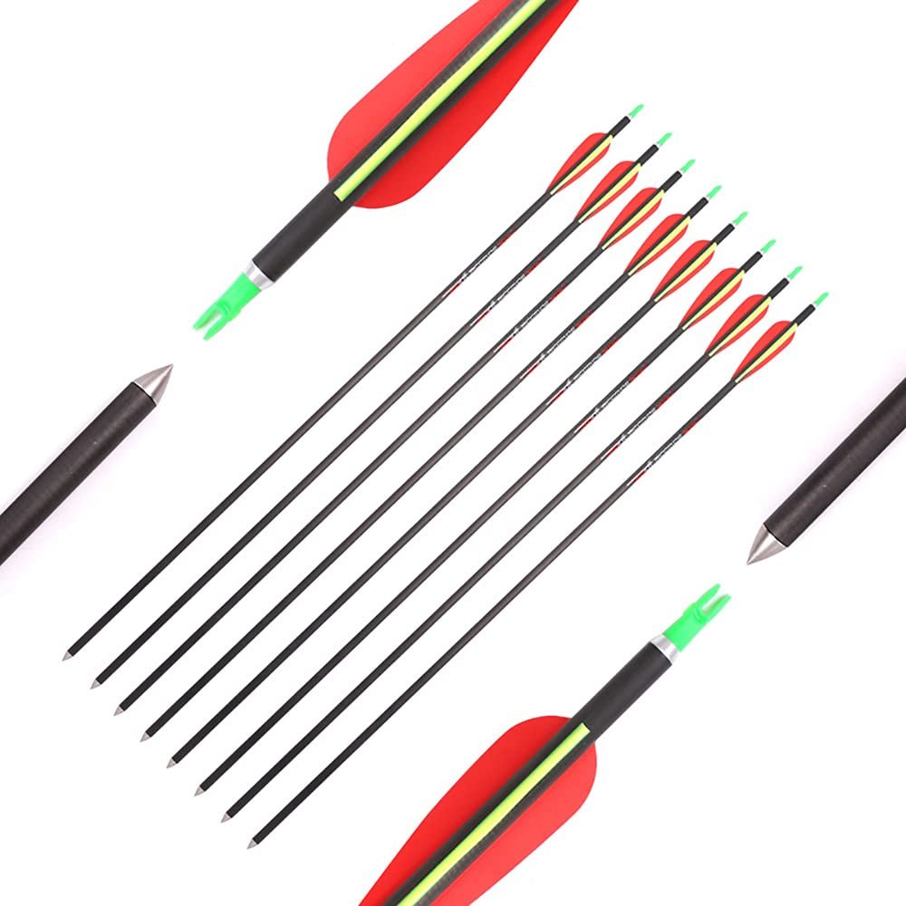 Spine 300 Arrow 25 Inch Arrow Target Practice Arrow Hunting Arrow Carbon Arrows Compound Bow Recurve Bow Adult Youth Archery Indoor Outdoor Shooting Bullet Tip 12pc