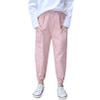 FEESHOW Kids Girls Cargo Jogger Pants High Waisted Pockets Casual Loose Combat Trousers for Spring Summer Fall Sports Pink 5-6 Years view 1
