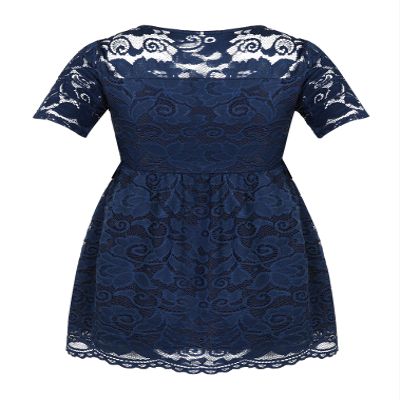 JEATHA Women's Maternity Clothes Floral Lace Summer Tops Short Sleeve Blouses Side Zipper Tunic Shirts Dark Blue S