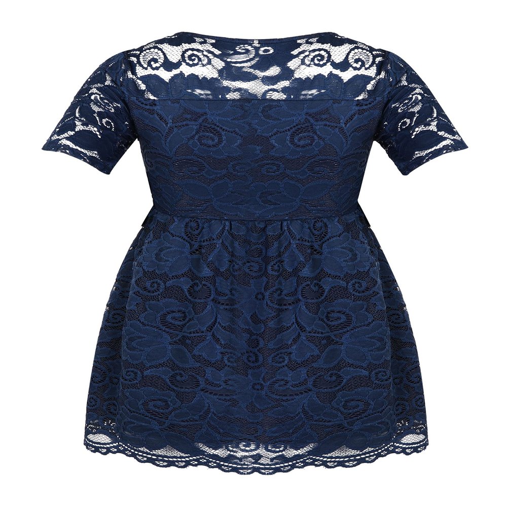 JEATHA Women's Maternity Clothes Floral Lace Summer Tops Short Sleeve Blouses Side Zipper Tunic Shirts Dark Blue S