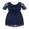 JEATHA Women's Maternity Clothes Floral Lace Summer Tops Short Sleeve Blouses Side Zipper Tunic Shirts Dark Blue S view 2
