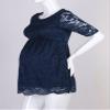 JEATHA Women's Maternity Clothes Floral Lace Summer Tops Short Sleeve Blouses Side Zipper Tunic Shirts Dark Blue S view 3