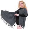 CJ Apparel Dark Grey Smokey Grey Solid Color Tassels Design Nepalese Shawl Scarf Wrap Stole Throw Head Wrap Pashmina Gift Hand Made in Nepal New view 1