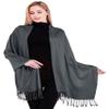 CJ Apparel Dark Grey Smokey Grey Solid Color Tassels Design Nepalese Shawl Scarf Wrap Stole Throw Head Wrap Pashmina Gift Hand Made in Nepal New view 2