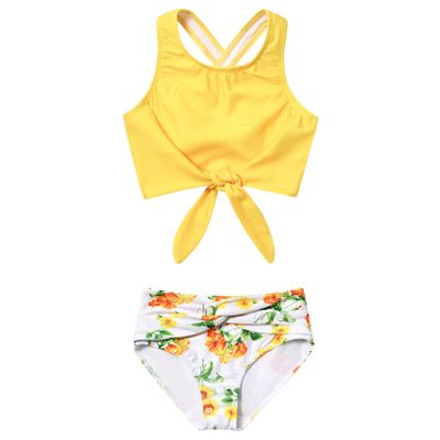 Mirawise 2 Piece Girls Swimsuits Kids Tankini Yellow Floral Swimsuit 10-12 10 9 11 Bikini