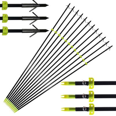 RUOERSI 34 inch Bowfishing Arrows Hunting Arrows for Archery Targeting Practice Arrow with Safety Slide Removeable Broadheads Arrows for Fishing Slingshot Compound Bow Recurved Bow (12 Pack)