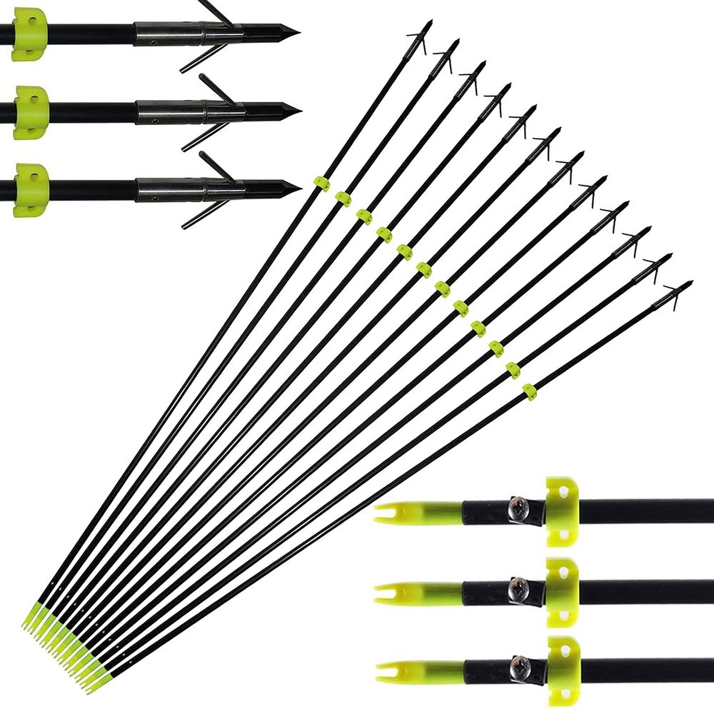 RUOERSI 34 inch Bowfishing Arrows Hunting Arrows for Archery Targeting Practice Arrow with Safety Slide Removeable Broadheads Arrows for Fishing Slingshot Compound Bow Recurved Bow (12 Pack)