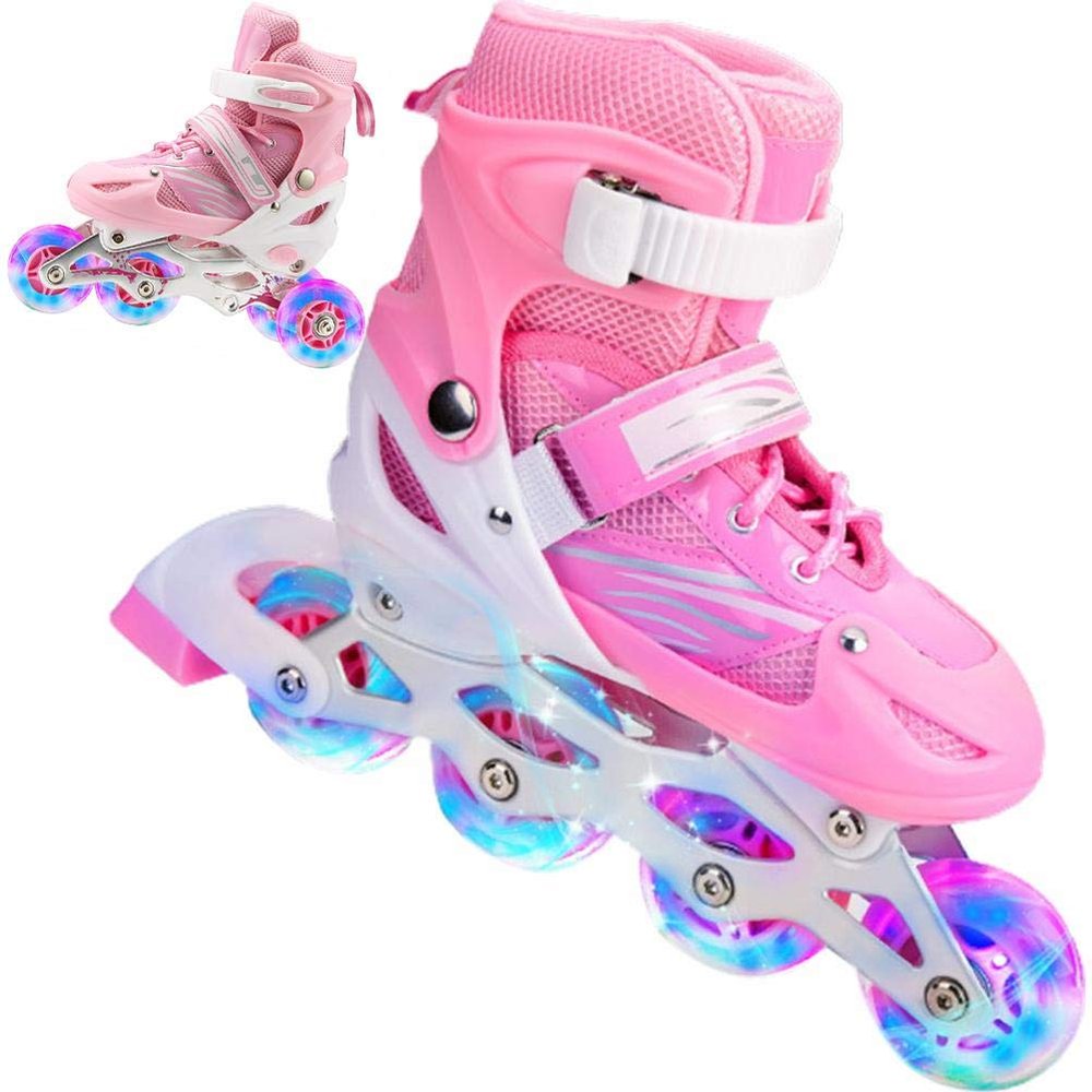 ICRPSTU 2 in 1 Roller Skates 4 Size Adjustable Roller Skates for Kids and Adults Outdoor Flashing Wheel Skates