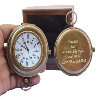 Engraved Brass Compass- Personalized Sundial Compass, Viking Compass Unique Gift with Leather Case, Adventurer Gift - Wedding Gift - Baptism Gift (Mom & Dad)