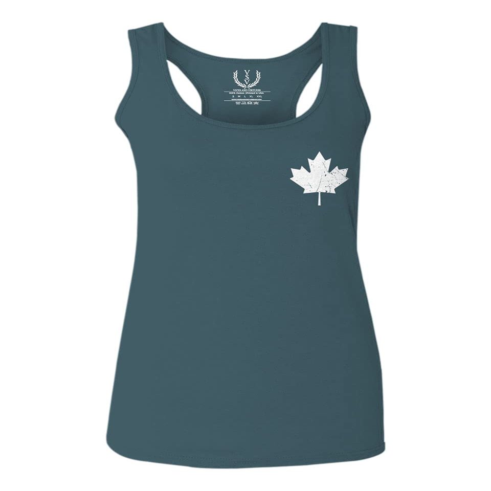 0085. Canadian Maple Leaf Flag Canada Pride Vintage Women's Tank Top Racerback (Indigo Blue Small)