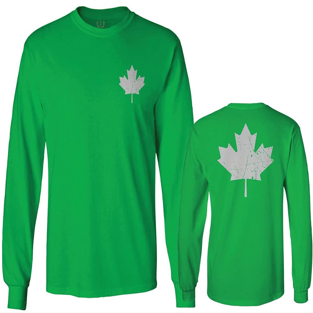 0085. Canadian Maple Leaf Flag Canada Pride Vintage Men's Long Sleeve t Shirt (Irish Green X-Large)