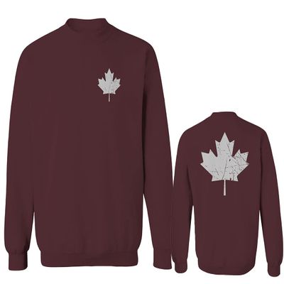 0085. Canadian Maple Leaf Flag Canada Pride Vintage Men's Crewneck Sweatshirt (Maroon Small)