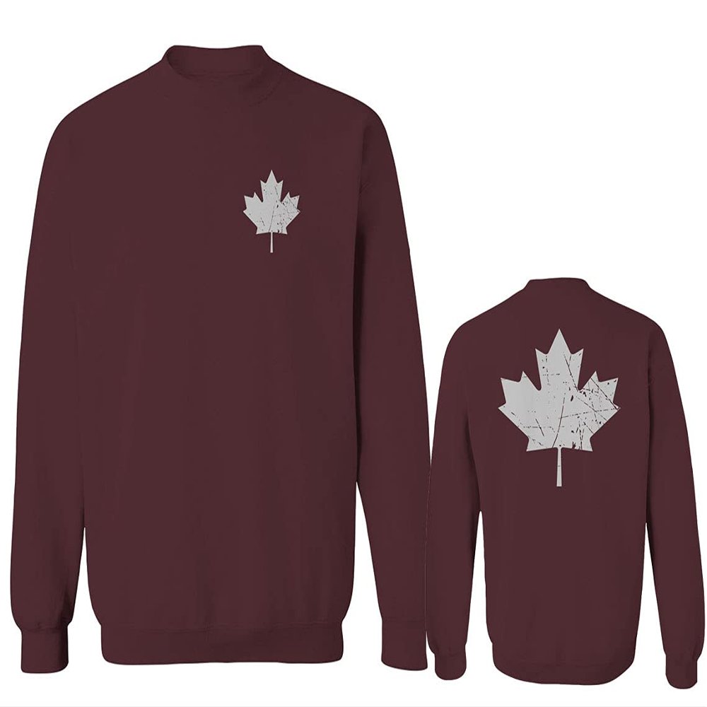0085. Canadian Maple Leaf Flag Canada Pride Vintage Men's Crewneck Sweatshirt (Maroon Small)
