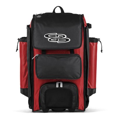 Boombah Catchers Superpack Hybrid Rolling Bat Bag - Red/Black - Wheeled & Backpack Version