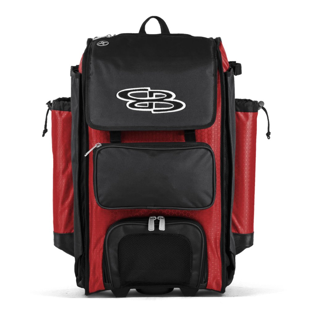 Boombah Catchers Superpack Hybrid Rolling Bat Bag - Red/Black - Wheeled & Backpack Version