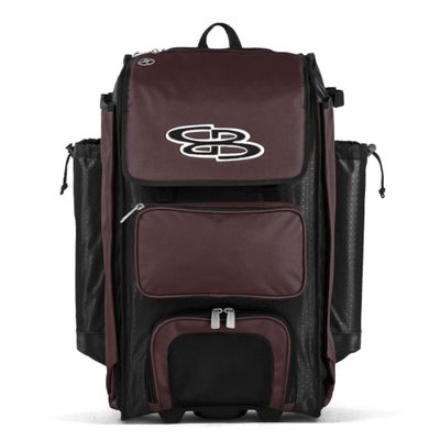 Boombah Catchers Superpack Hybrid Rolling Bat Bag - Black/Maroon - Wheeled & Backpack Version