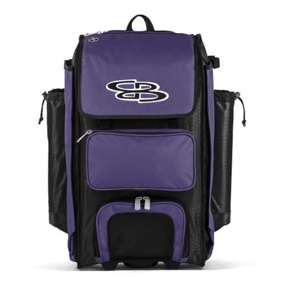 Boombah Catchers Superpack Hybrid Rolling Bat Bag - Black/Purple - Wheeled & Backpack Version