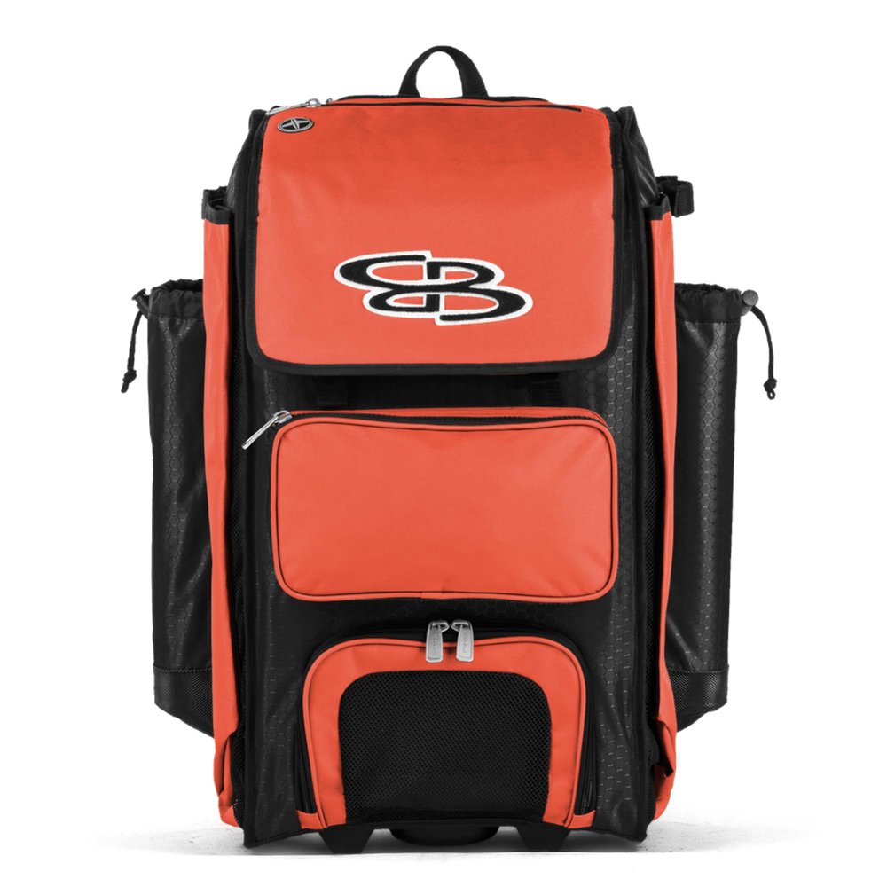 Boombah Catchers Superpack Hybrid Rolling Bat Bag - Black/Orange - Wheeled & Backpack Version