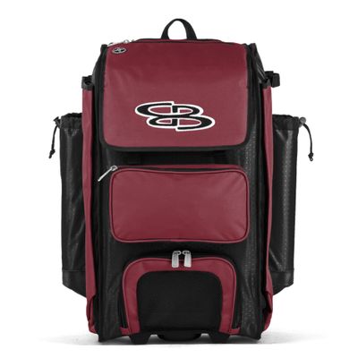 Boombah Catchers Superpack Hybrid Rolling Bat Bag - Black/Cardinal - Wheeled & Backpack Version