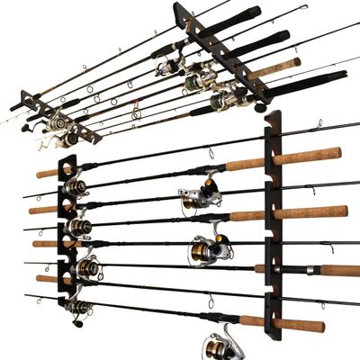 8-Rod Wall or Ceiling Fishing Rod Storage Rack, Vertical or Horizontal Fishing Rod Holder with 8 Rod Capacity, Pink/Black