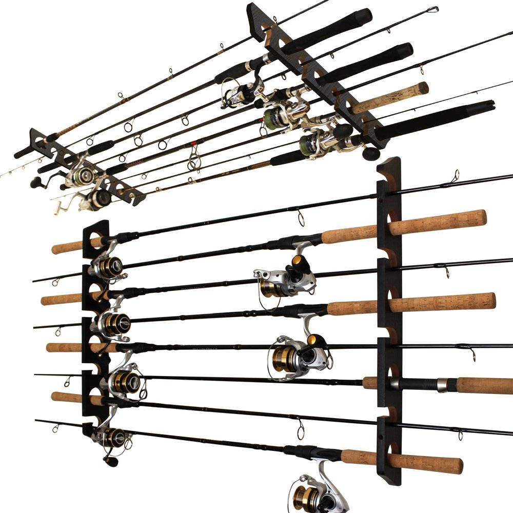 8-Rod Wall or Ceiling Fishing Rod Storage Rack, Vertical or Horizontal Fishing Rod Holder with 8 Rod Capacity, Pink/Black