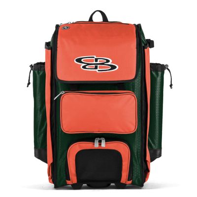Boombah Catchers Superpack Hybrid Rolling Bat Bag - Dark Green/Orange - Wheeled & Backpack Version