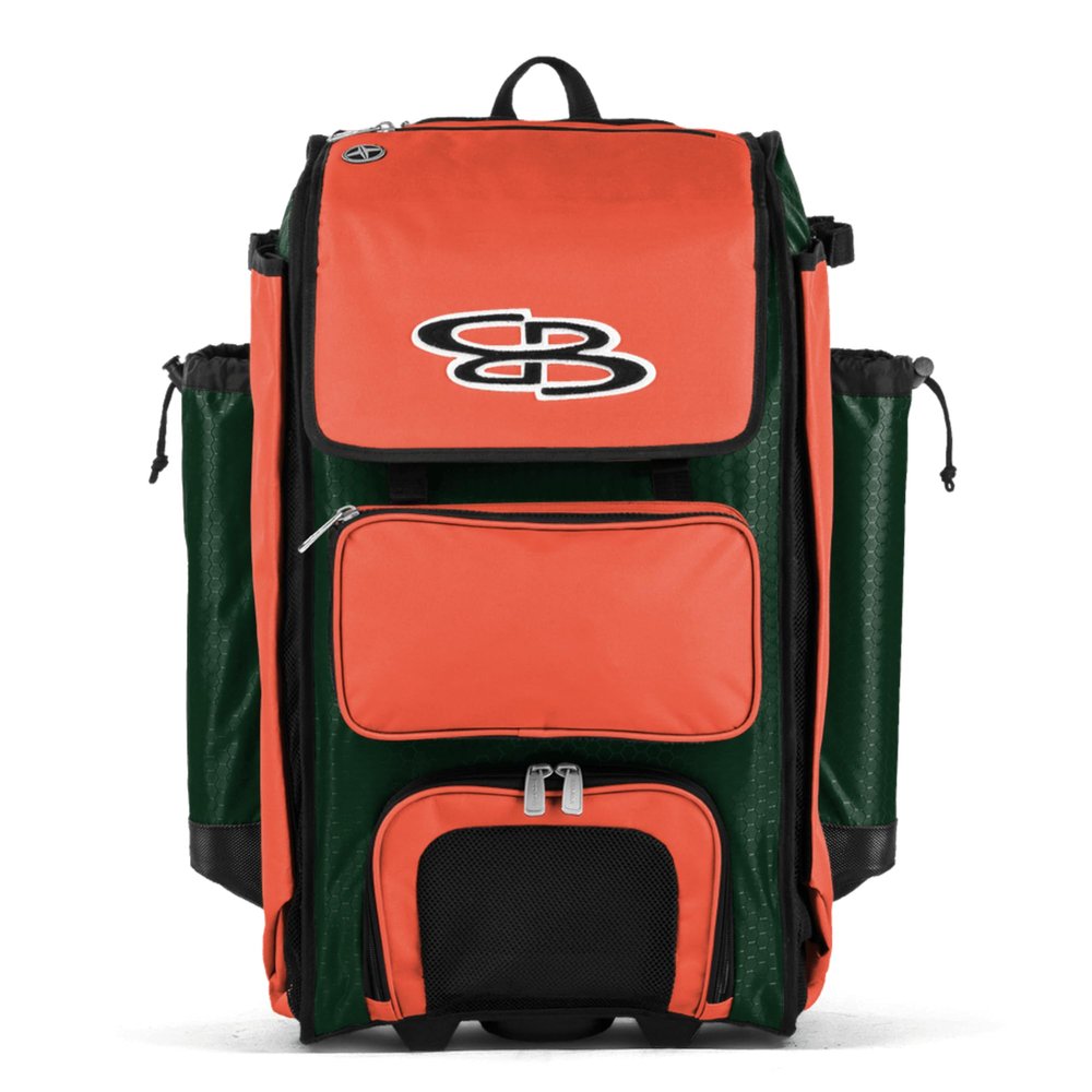 Boombah Catchers Superpack Hybrid Rolling Bat Bag - Dark Green/Orange - Wheeled & Backpack Version