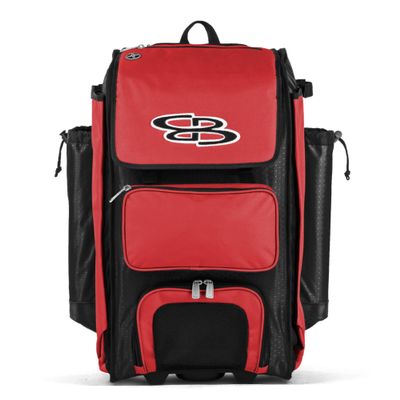 Boombah Catchers Superpack Hybrid Rolling Bat Bag - Black/Red - Wheeled & Backpack Version