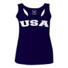 0089. Vintage Graphic USA Fonts American United States of America Military Patriotic Style Women's Tank Top Racerback (Navy Blue, X Small) view 1
