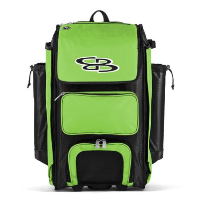 Boombah Catchers Superpack Hybrid Rolling Bat Bag - Black/Lime Green - Wheeled & Backpack Version