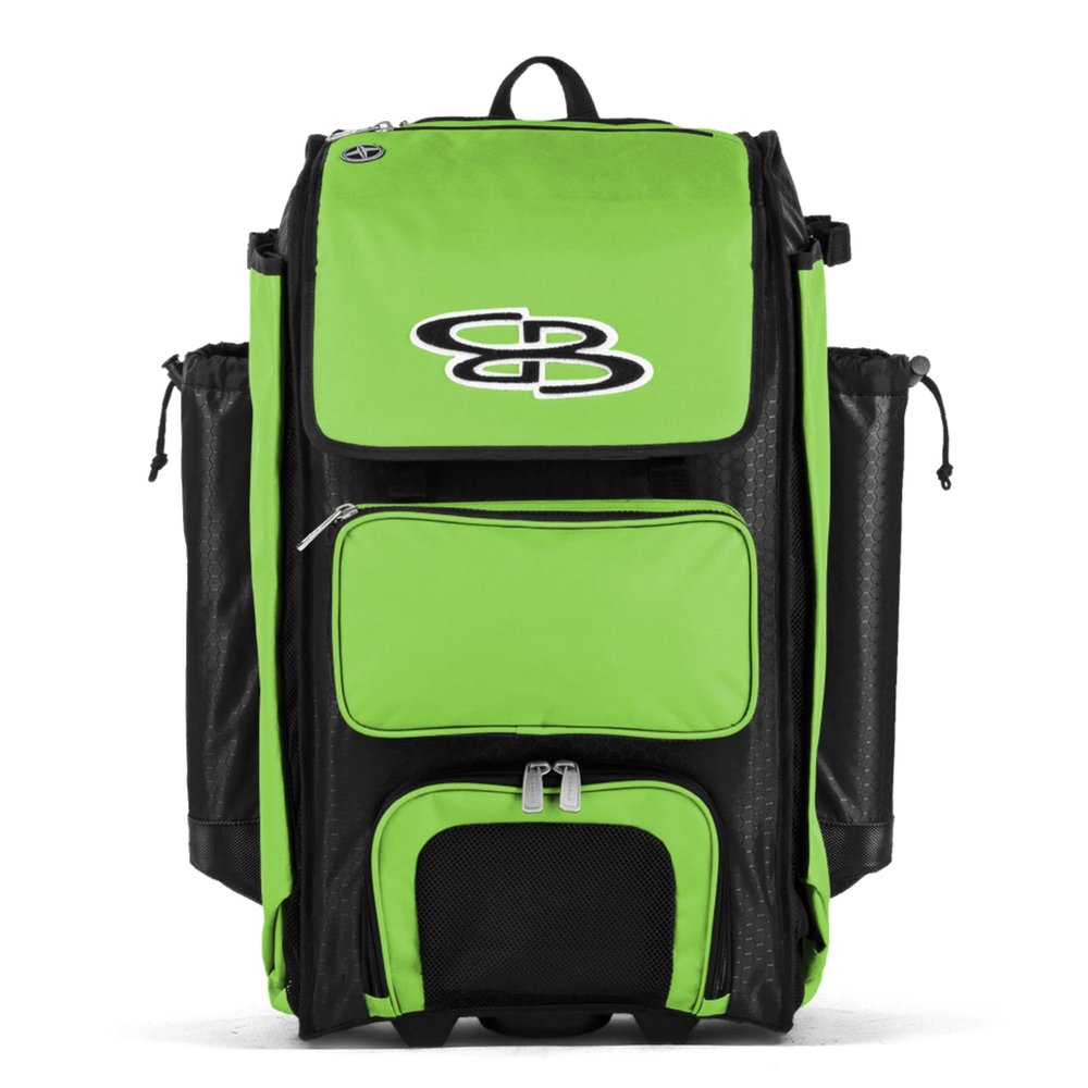 Boombah Catchers Superpack Hybrid Rolling Bat Bag - Black/Lime Green - Wheeled & Backpack Version