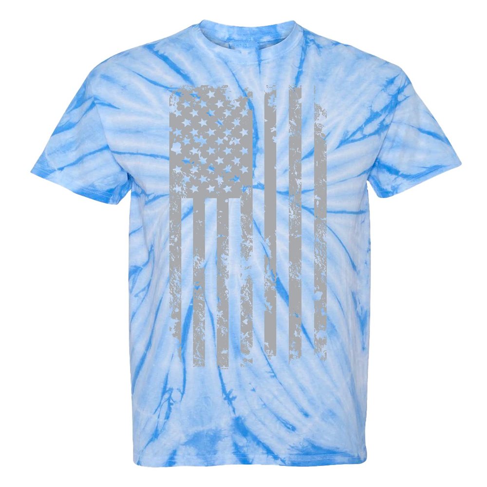 Haase Unlimited Silver American Flag - USA Patriotic Freedom Unisex Tie Dye T-Shirt (Columbia Tie Dye, XXX-Large)