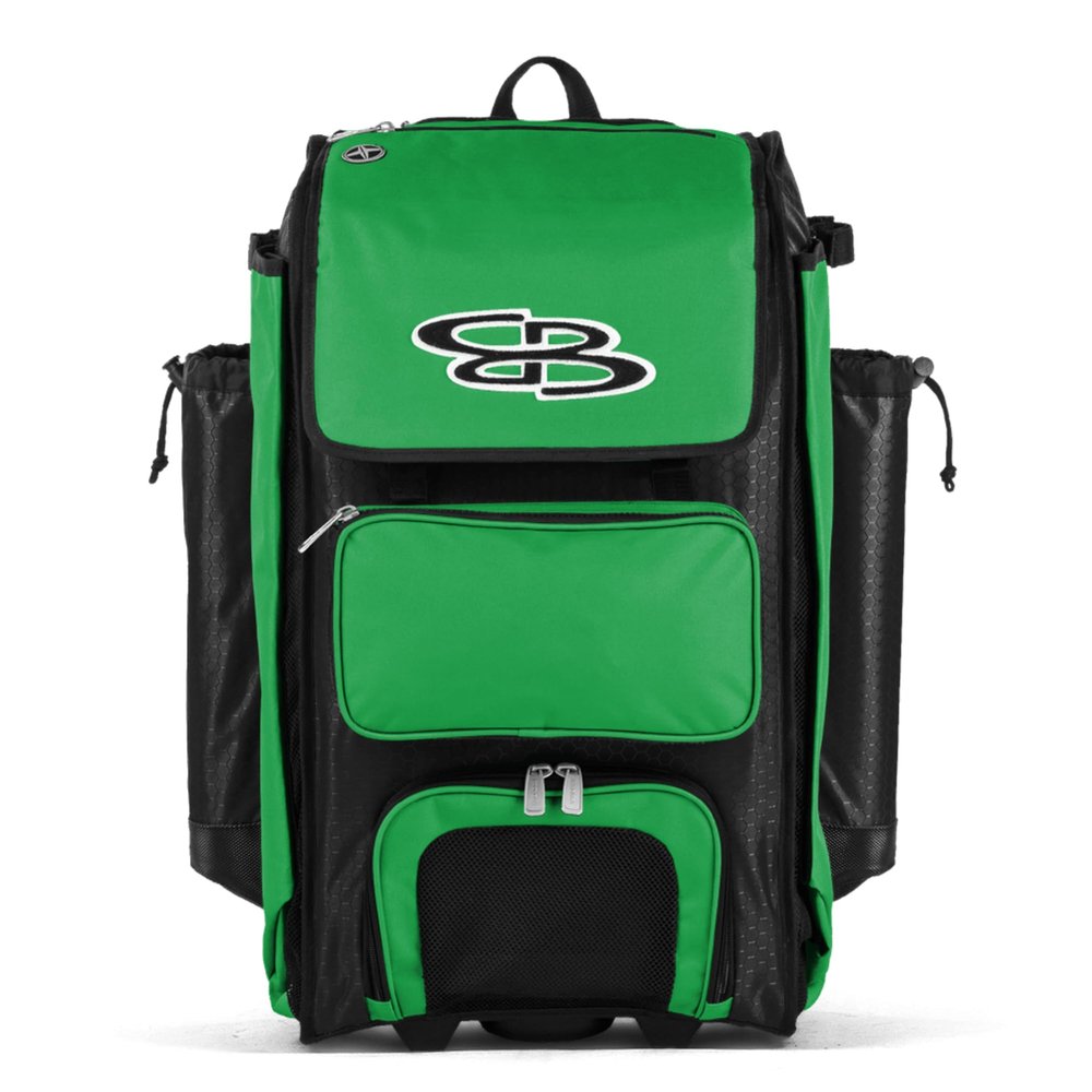 Boombah Catchers Superpack Hybrid Rolling Bat Bag - Black/Kelly Green - Wheeled & Backpack Version