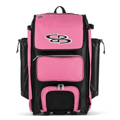Boombah Catchers Superpack Hybrid Rolling Bat Bag - Black/Pink - Wheeled & Backpack Version