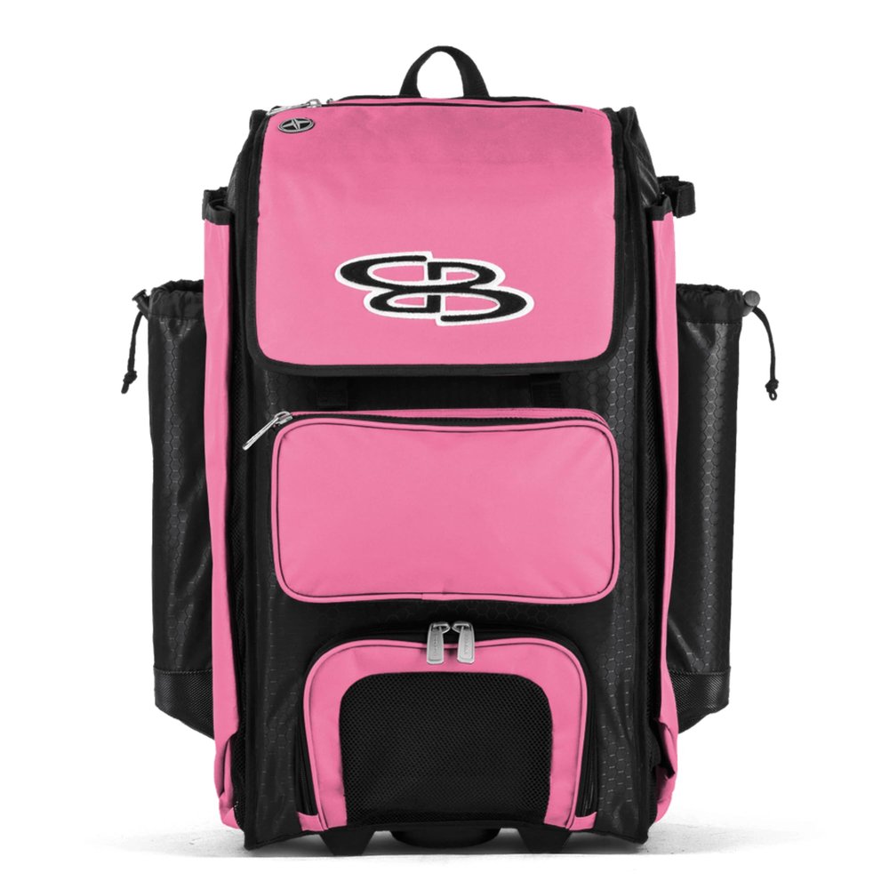 Boombah Catchers Superpack Hybrid Rolling Bat Bag - Black/Pink - Wheeled & Backpack Version
