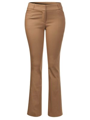 Design by Olivia Women's High Waist Comfy Stretchy Bootcut Trouser Pants Chestnut 3XL