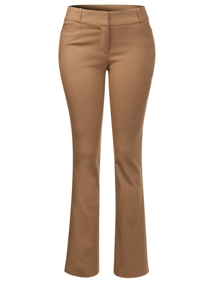 Design by Olivia Women's High Waist Comfy Stretchy Bootcut Trouser Pants Chestnut 3XL