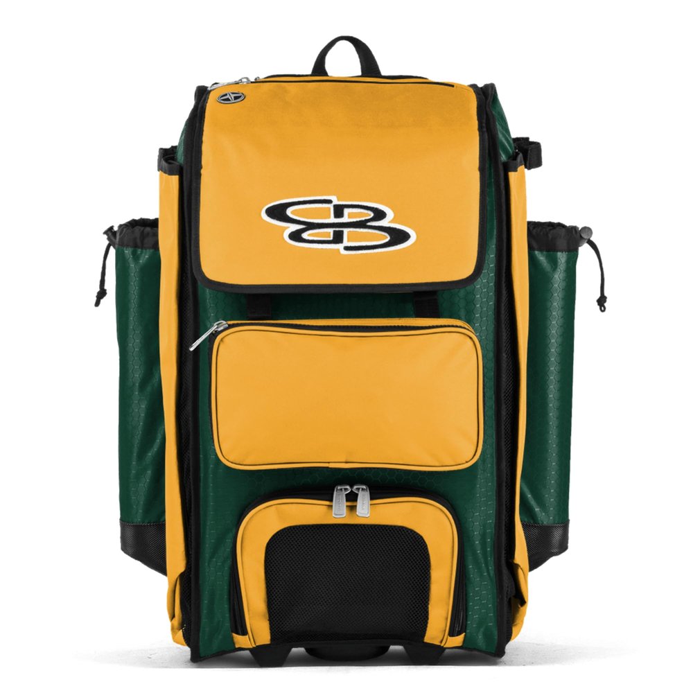 Boombah Catchers Superpack Hybrid Rolling Bat Bag - Dark Green/Gold - Wheeled & Backpack Version