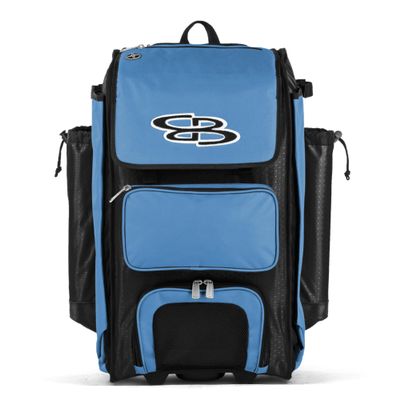 Boombah Catchers Superpack Hybrid Rolling Bat Bag - Black/Columbia Blue - Wheeled & Backpack Version