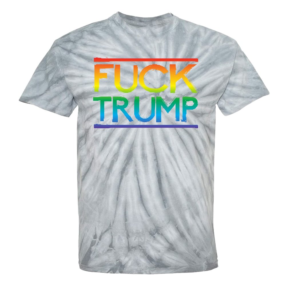 Fuck Trump - Gay Pride Rainbow LGBTQ Unisex Tie Dye T-Shirt (Silver Tie Dye, XXX-Large)