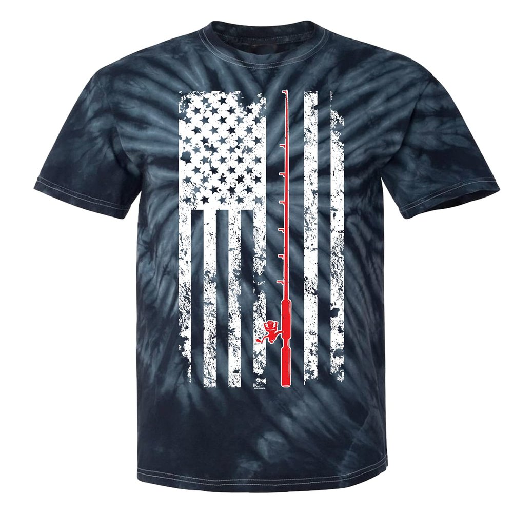 Haase Unlimited Fishing Pole American Flag - Fisherman USA Unisex Tie Dye T-Shirt (Black Tie Dye, XXX-Large)