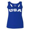 0089. Vintage Graphic USA Fonts American United States of America Military Patriotic Style Women's Tank Top Racerback (Royal X Small) view 1