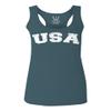 0089. Vintage Graphic USA Fonts American United States of America Military Patriotic Style Women's Tank Top Racerback (Indigo Blue Large) view 1