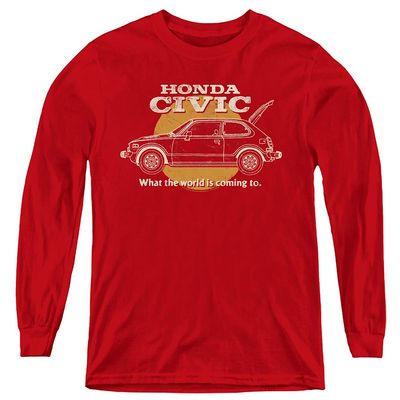 Honda Civic Coming World Youth Long Sleeve T Shirt, Civic Coming World, X-Large
