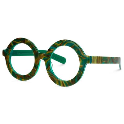 Zeelool Retro Thick Round Blue Light Blocking Glasses for Women Men Calhoun ZOA01776-03 Green-Floral