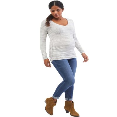 Long Sleeve Side Ruche V-Neck Tee Shirt