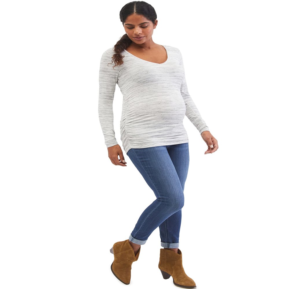 Long Sleeve Side Ruche V-Neck Tee Shirt