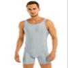 Loloda Men's Scoop Neck Spandex Leotard Short Tank Bodysuit Workout Biketard Unitards Swimsuit Silver-Gray Large view 1