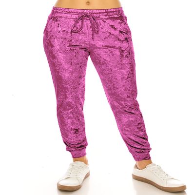 ALWAYS Women Velvet Jogger Pants - Crushed Velour Solid Basic Premium Soft Stretch Warm Winter Sweatpants Joggers Lavender X-Small