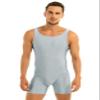 Loloda Men's Scoop Neck Spandex Leotard Short Tank Bodysuit Workout Biketard Unitards Swimsuit Silver-Gray Medium view 2
